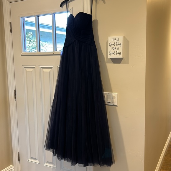 Mori Lee strapless formal gown in blue navy. Perfect condition. - Picture 12 of 14
